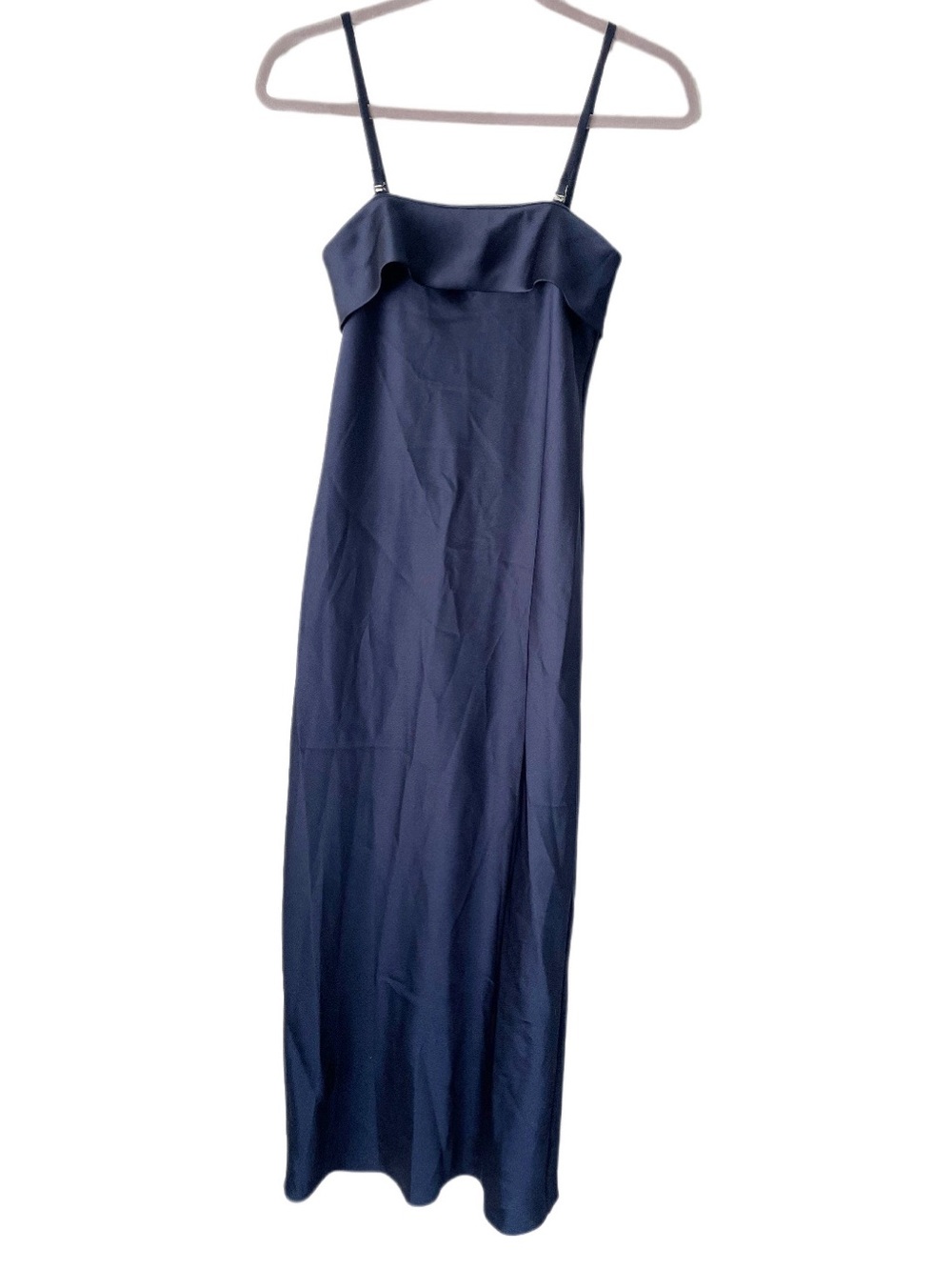 Banana Republic Navy Blue Satin Maxi Dress Size 0 Ruffle Formal Special Occasion